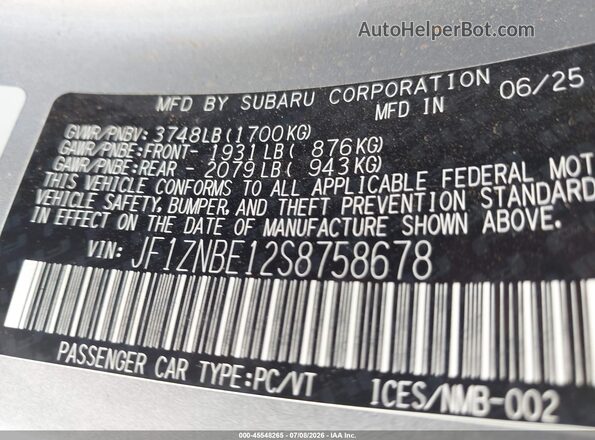 JF1ZNBE12S8758678 2025 TOYOTA GR86 Серебряный Вид подкапотного пространства