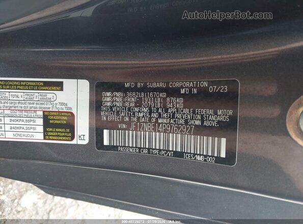 JF1ZNBE14P9762927 2023 TOYOTA GR86 Gray Vista del compartimento del motor
