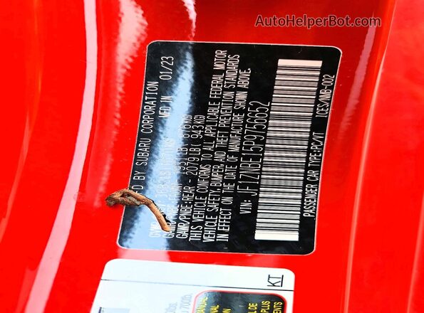 JF1ZNBE15P9756652 2023 TOYOTA GR Red VIN կոդի պիտակի տեսք
