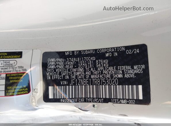 JF1ZNBE17R8753020 2024 TOYOTA GR86 White ძრავის განყოფილების ხედი