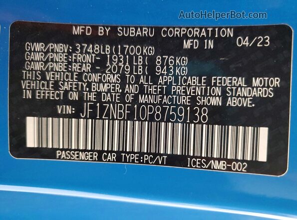 JF1ZNBF10P8759138 2023 TOYOTA GR Blue Շարժիչի բաժամունքի տեսք