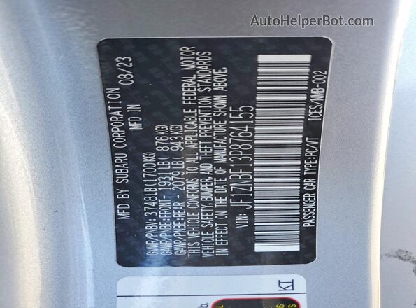 JF1ZNBF13P8764155 2023 TOYOTA GR Silver VIN კოდის სტიკერის ხედი