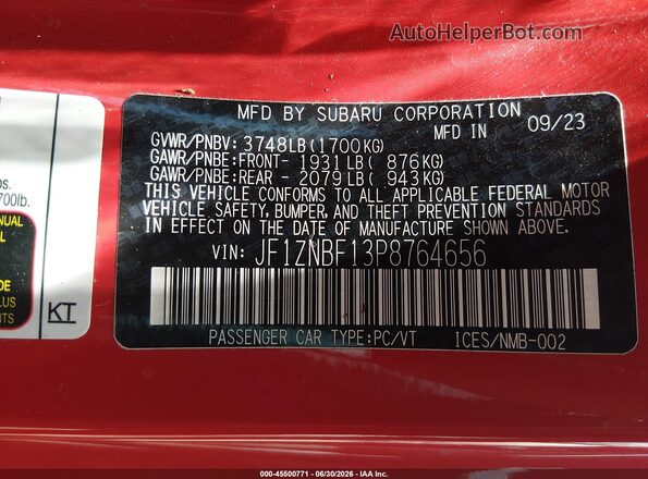 JF1ZNBF13P8764656 2023 TOYOTA GR86 Red Vista del compartimento del motor