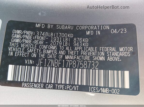 JF1ZNBF17P8758732 2023 TOYOTA GR86 Серебряный Вид подкапотного пространства