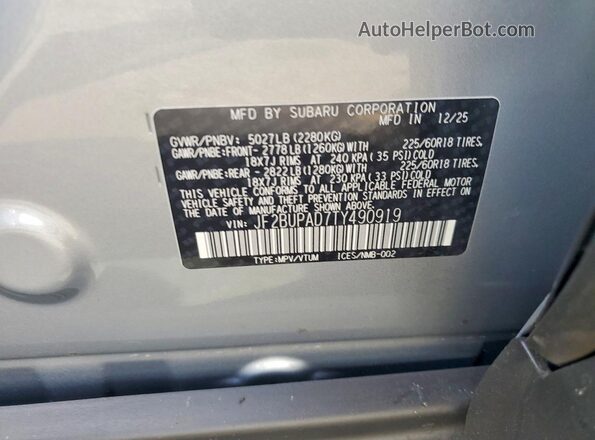 JF2BUPAD7TY490919 2026 SUBARU OUTBACK Silver Вид наклейки з VIN-кодом