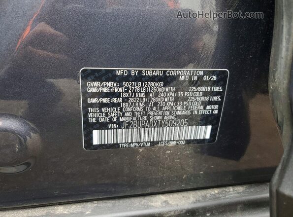 JF2BUPADXTY509205 2026 SUBARU OUTBACK Charcoal Vista de la etiqueta del VIN