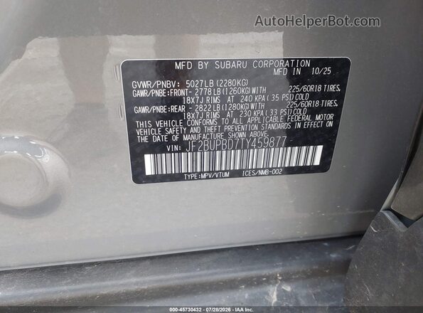 JF2BUPBD7TY459877 2026 SUBARU OUTBACK Silver Вид підкапотного простору