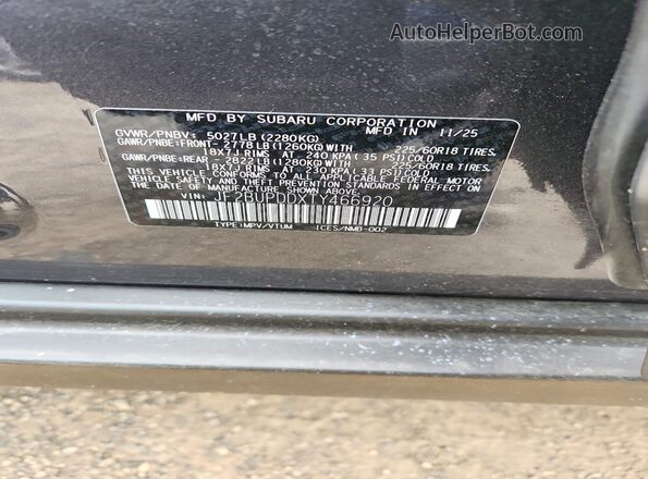 JF2BUPDDXTY466920 2026 SUBARU OUTBACK Gray VIN კოდის სტიკერის ხედი