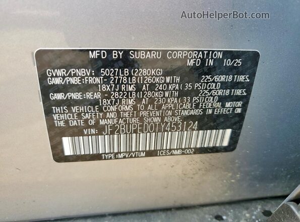 JF2BUPED0TY453124 2026 SUBARU OUTBACK Silver Вид наклейки з VIN-кодом