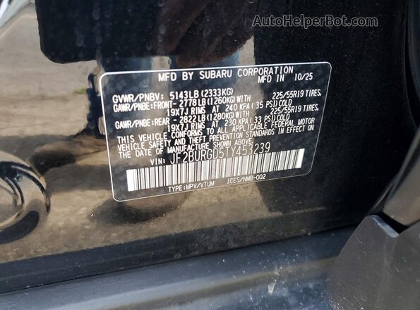 JF2BURGD5TY453239 2026 SUBARU OUTBACK Black VIN կոդի պիտակի տեսք