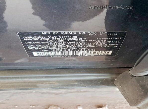 JF2BURJD5TY487884 2026 SUBARU OUTBACK Gray VIN sticker view