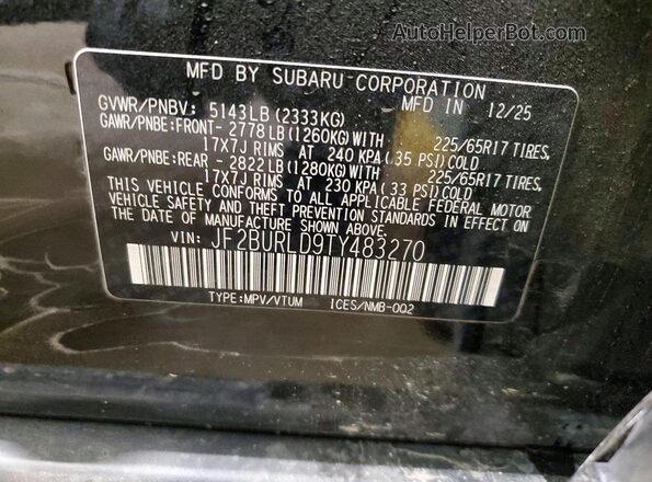 JF2BURLD9TY483270 2026 SUBARU OUTBACK Black Вид наклейки з VIN-кодом