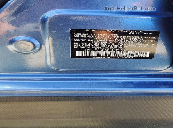 JF2GPABC0H8210152 2017 SUBARU CROSSTREK Blue Vista de la etiqueta del VIN