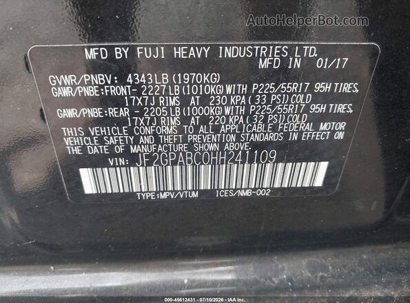 JF2GPABC0HH241109 2017 SUBARU CROSSTREK Black Engine compartment view
