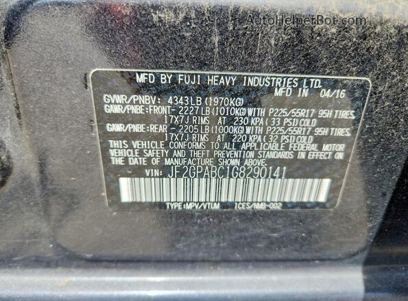 JF2GPABC1G8290141 2016 SUBARU CROSSTREK Blue Շարժիչի բաժամունքի տեսք