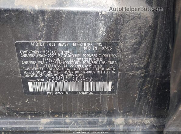 JF2GPABC1G8329455 2016 SUBARU CROSSTREK Black Vista del compartimento del motor