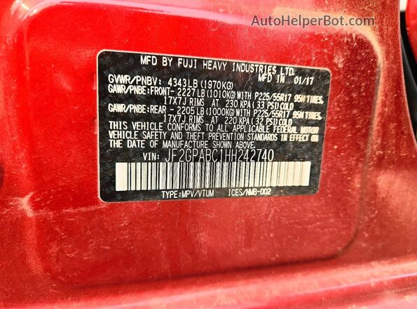 JF2GPABC1HH242740 2017 SUBARU CROSSTREK Red Engine compartment view