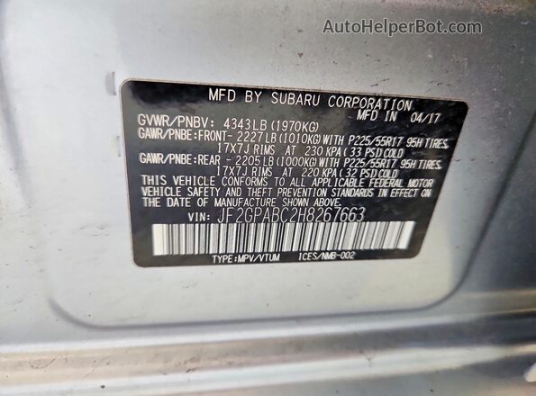 JF2GPABC2H8267663 2017 SUBARU CROSSTREK Silver Вид наклейки з VIN-кодом
