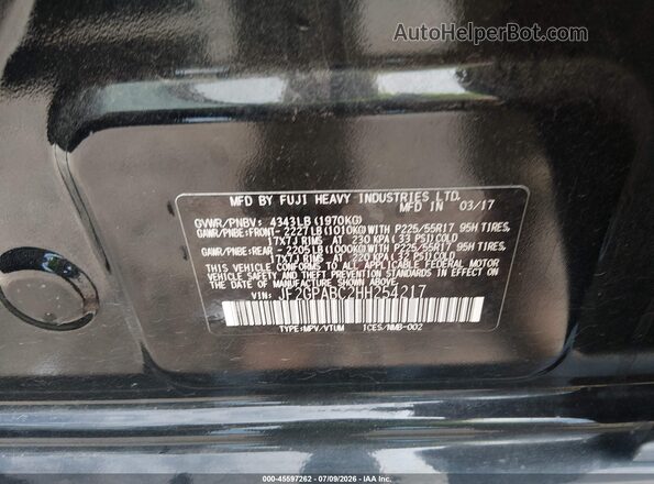 JF2GPABC2HH254217 2017 SUBARU CROSSTREK Black Vista del compartimento del motor