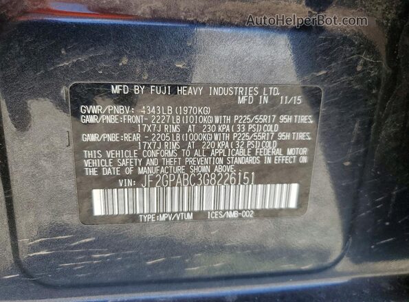 JF2GPABC3G8226151 2016 SUBARU CROSSTREK Charcoal 360 interior view