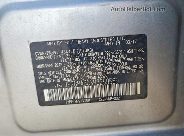 JF2GPABC3H8259569 2017 SUBARU CROSSTREK Silver Vista del compartimento del motor