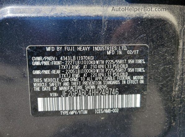 JF2GPABC4HH249746 2017 SUBARU CROSSTREK Black 360 interior view