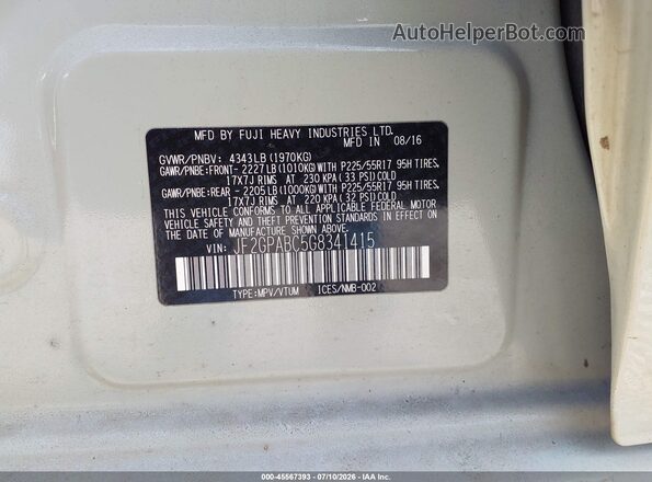 JF2GPABC5G8341415 2016 SUBARU CROSSTREK Green Շարժիչի բաժամունքի տեսք