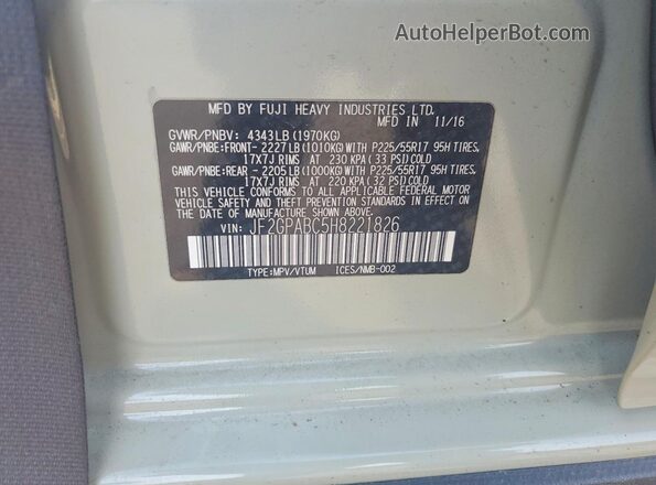 JF2GPABC5H8221826 2017 SUBARU CROSSTREK Beige Вид наклейки з VIN-кодом