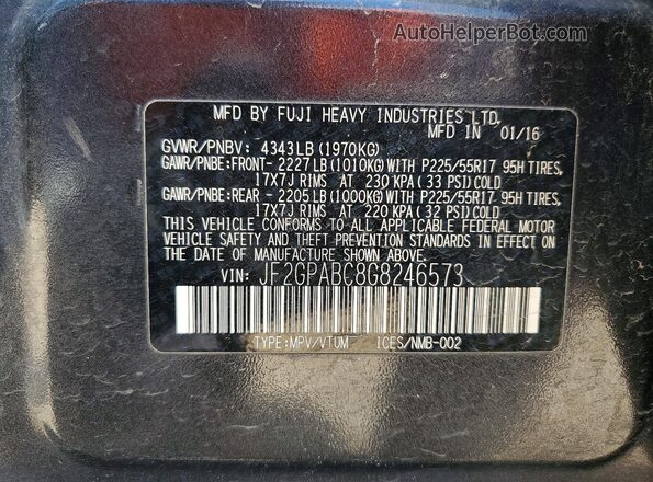 JF2GPABC8G8246573 2016 SUBARU CROSSTREK Gray ძრავის განყოფილების ხედი