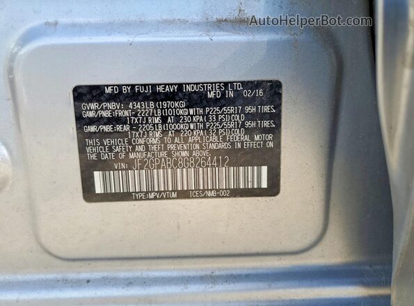 JF2GPABC8G8264412 2016 SUBARU CROSSTREK Silver VIN sticker view