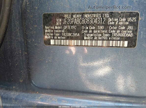 JF2GPABC8G8304312 2016 SUBARU CROSSTREK Blue Engine compartment view