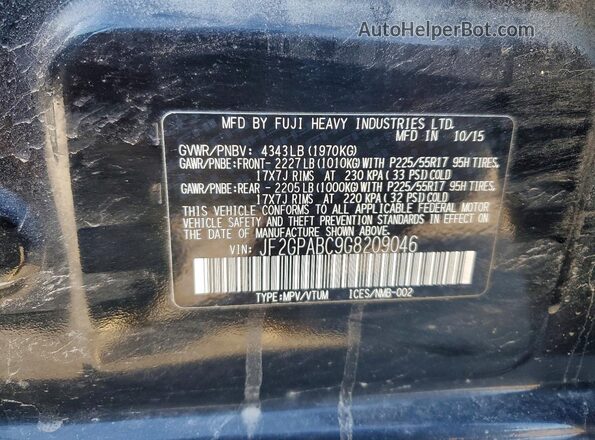 JF2GPABC9G8209046 2016 SUBARU CROSSTREK Black VIN sticker view