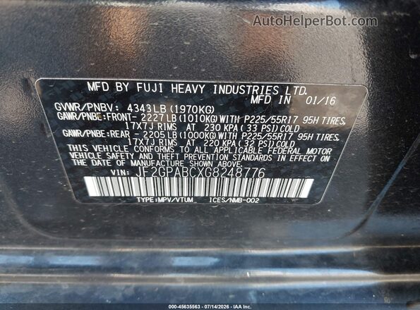 JF2GPABCXG8248776 2016 SUBARU CROSSTREK Gray Вид підкапотного простору