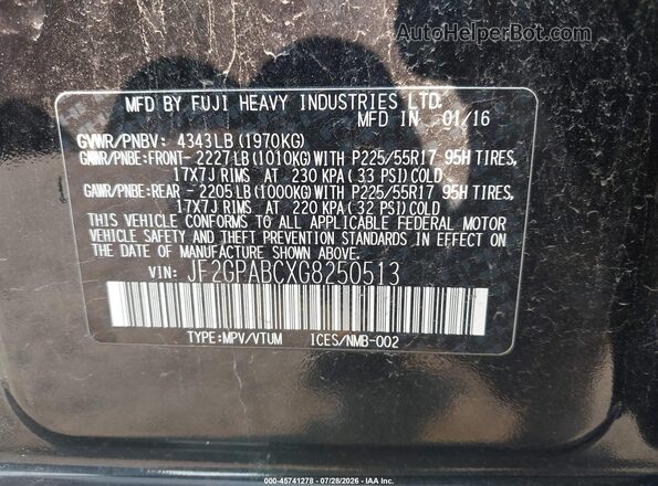 JF2GPABCXG8250513 2016 SUBARU CROSSTREK Black Widok komory silnika