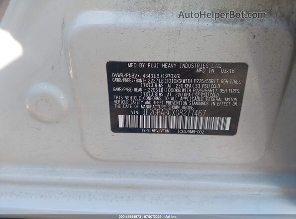 JF2GPABCXG8277467 2016 SUBARU CROSSTREK White Vista del compartimento del motor