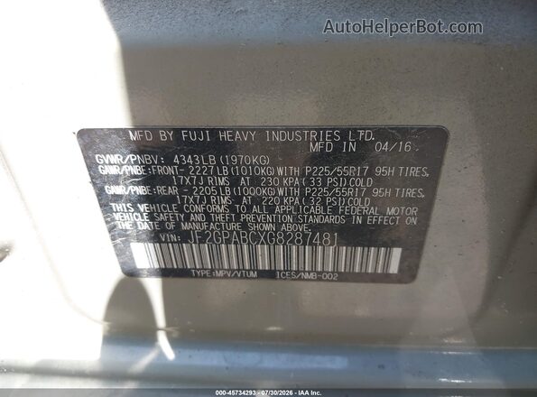 JF2GPABCXG8287481 2016 SUBARU CROSSTREK Gray Շարժիչի բաժամունքի տեսք