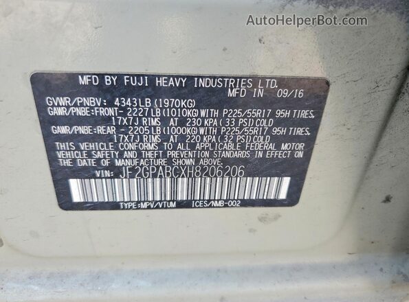 JF2GPABCXH8206206 2017 SUBARU CROSSTREK Tan ძრავის განყოფილების ხედი