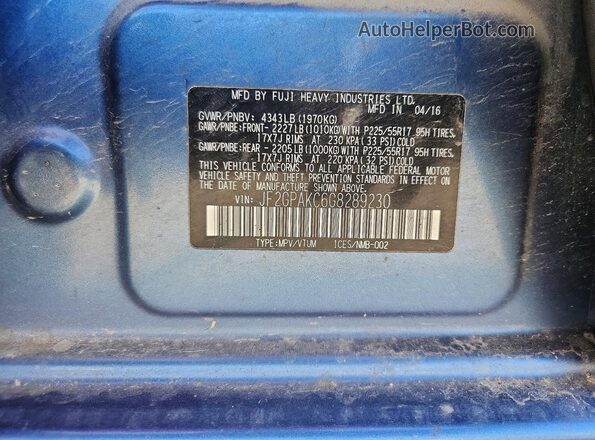 JF2GPAKC6G8289230 2016 SUBARU CROSSTREK Blue Вид підкапотного простору