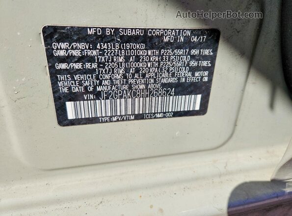 JF2GPAKC8HH268624 2017 SUBARU CROSSTREK Beige Սալոնի 360 աստիճան տեսք