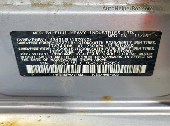 JF2GPALC7G8226863 2016 SUBARU CROSSTREK Silver Вид наклейки з VIN-кодом