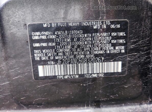 JF2GPANC5G8320267 2016 SUBARU CROSSTREK Черный Панорамный вид салона 360°