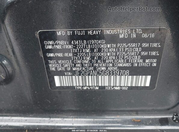 JF2GPANC5G8339708 2016 SUBARU CROSSTREK Черный Вид подкапотного пространства