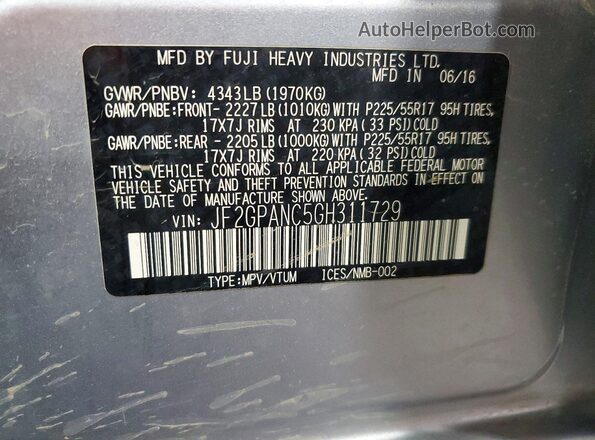 JF2GPANC5GH311729 2016 SUBARU CROSSTREK Серебряный Вид подкапотного пространства