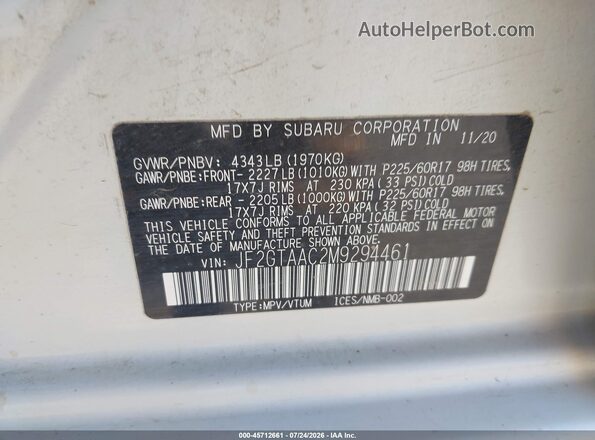JF2GTAAC2M9294461 2021 SUBARU CROSSTREK White Շարժիչի բաժամունքի տեսք