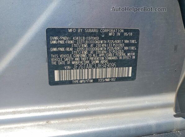 JF2GTAAC3JH349095 2018 SUBARU CROSSTREK Silver Widok komory silnika
