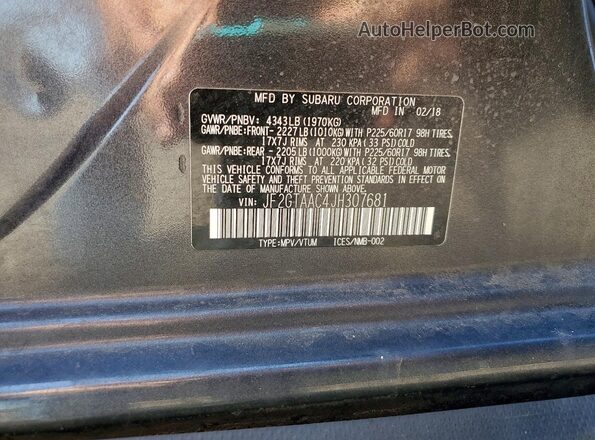 JF2GTAAC4JH307681 2018 SUBARU CROSSTREK Серый Вид подкапотного пространства