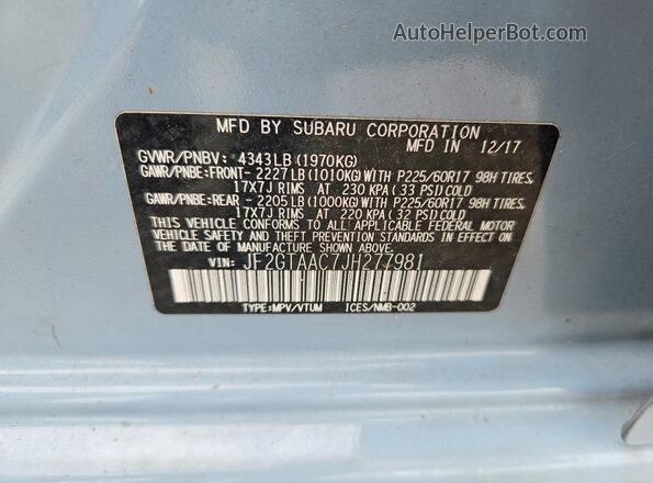 JF2GTAAC7JH277981 2018 SUBARU CROSSTREK Blue Вид підкапотного простору