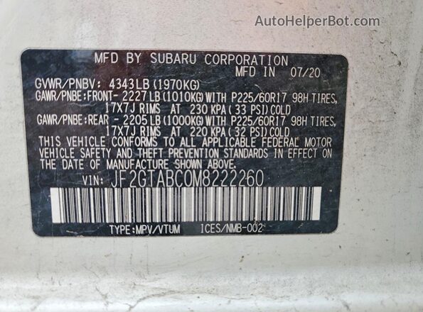 JF2GTABC0M8222260 2021 SUBARU CROSSTREK White Շարժիչի բաժամունքի տեսք