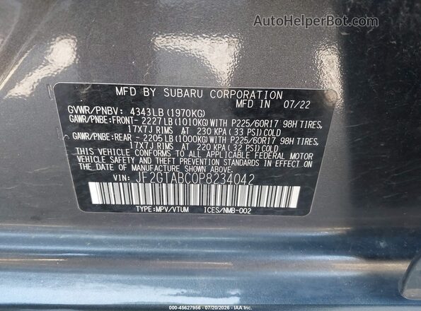 JF2GTABC0P8234042 2023 SUBARU CROSSTREK Gray Вид підкапотного простору