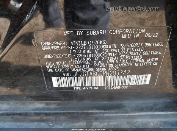 JF2GTABC0PH203342 2023 SUBARU CROSSTREK Black ძრავის განყოფილების ხედი